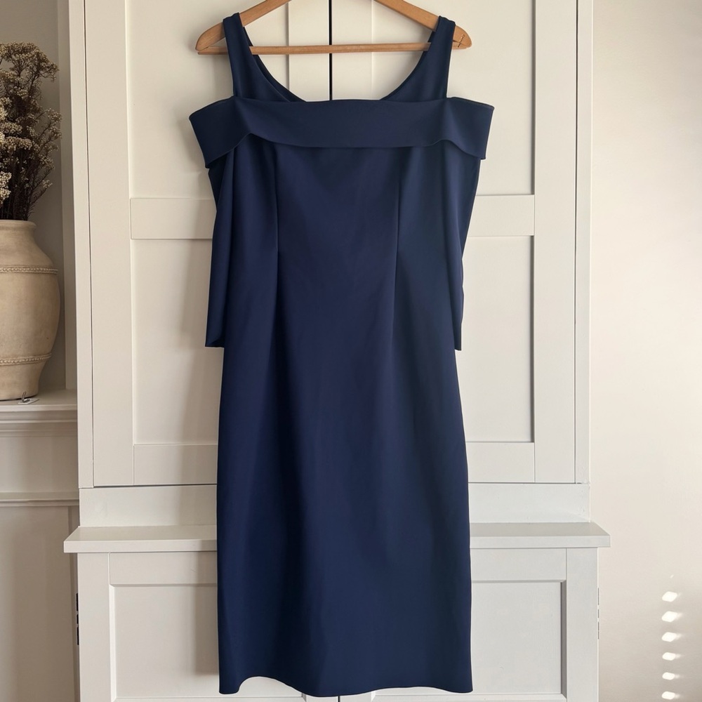 Chiara Boni Off Shoulder Cold Shoulder Dress in Navy Blue